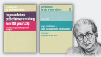 Durch die Otto Brenner Stiftung kommt es ab 1975 zur "Wiederentdeckung" von Hugo Sinzheimer. Zeichnung: Emil Stumpp.