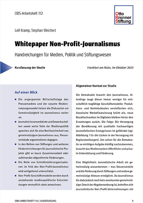 Kurzfassung: Whitepaper Non-Profit-Journalismus Kurzfassung: Whitepaper Non-Profit-Journalismus