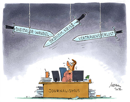 Karikatur zur Situation von Journalist*innen von Gerhard Mester