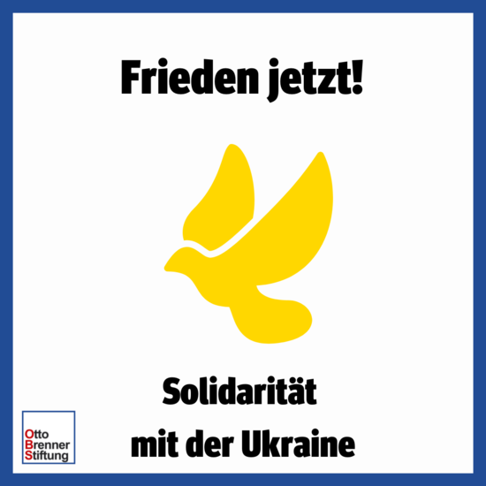 Gelbe Friedenstaube: Frieden jetzt! Solidarität mit der Ukraine