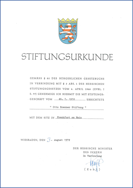 Stiftungsurkunde der Otto Brenner Stiftung