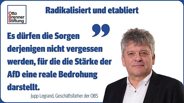 Statement von OBS-Geschäftsführer Jupp Legrand: Es dürfen die Sorgen derjenigen nicht vergessen werden, für die die Stärke der AfD eine reale Bedrohung darstellt.