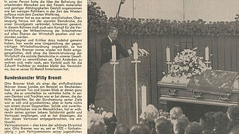 Trauerfeier für Otto Brenner in der Paulskirche Frankfurt, Ausschnitt Metall Zeitung 09/1972, Seite 3.