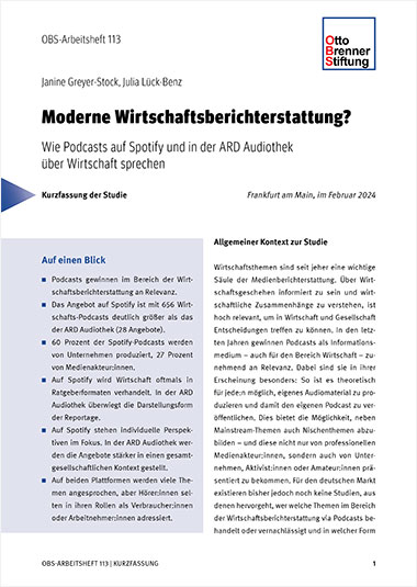 Cover Kurzfassung OBS-Arbeitspapier 113