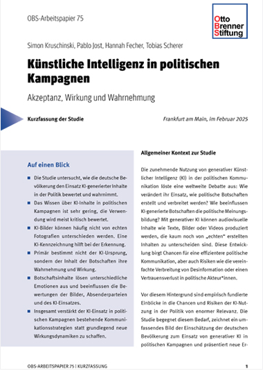 Kurzfassung Arbeitspapier 75: Generative KI in politischen Kampagnen