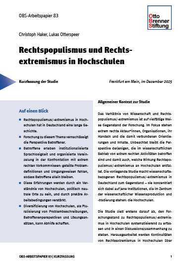 Kurzfassung: Rechtspopulismus und Rechtsextremismus in Hochschulen Kurzfassung: Rechtspopulismus und Rechtsextremismus in Hochschulen